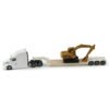 84423 Caminhão Peterbilt® 579 Branco 1:87 com Reboque Lowboy e Escavadeira Cat® 315C